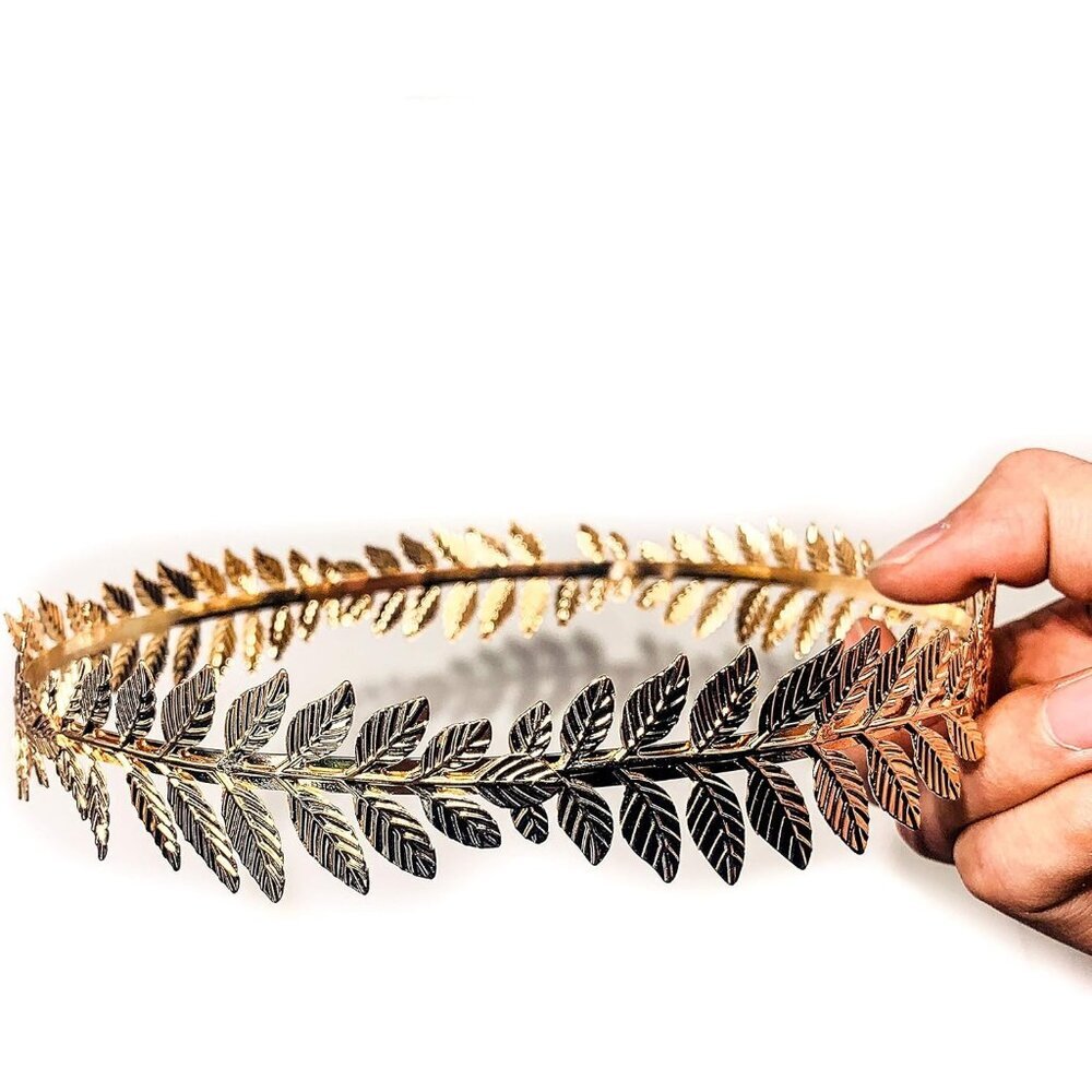 Women's Roman Emperor Crown Laurel Wreath Gold Leaf Headband Toga Caesar